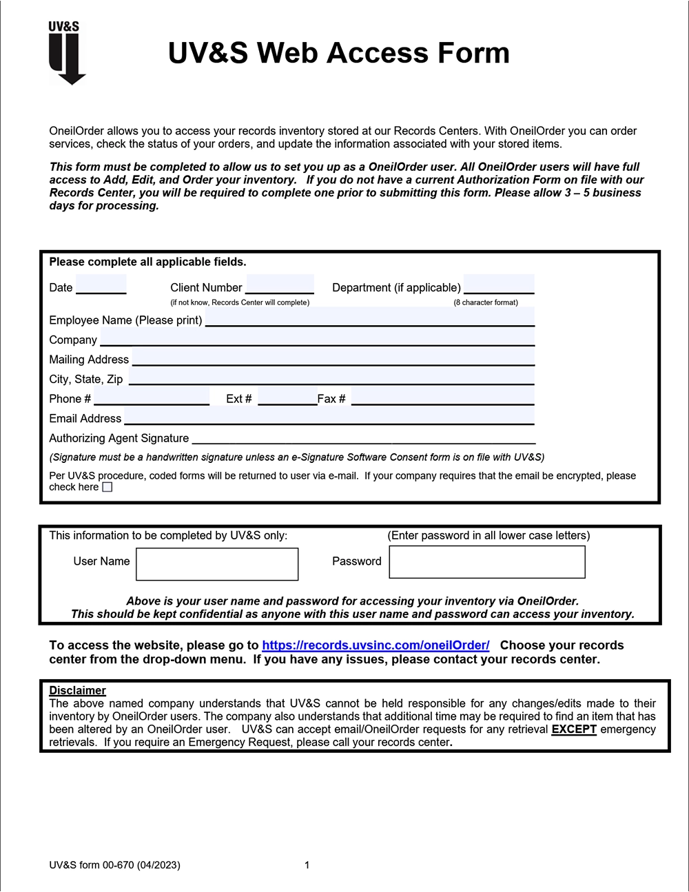 Web Access Form